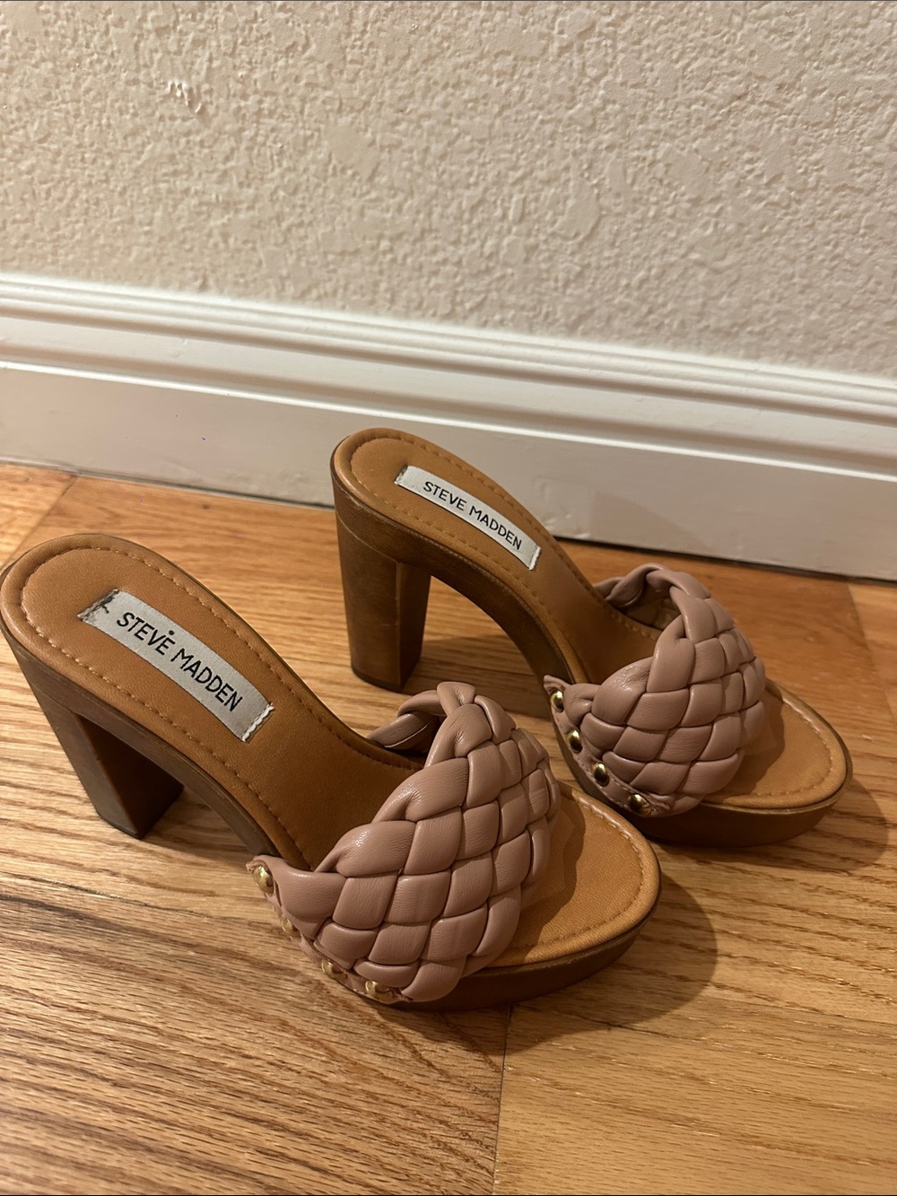 Steve Madden Braided Slide Heels in Nude Tan